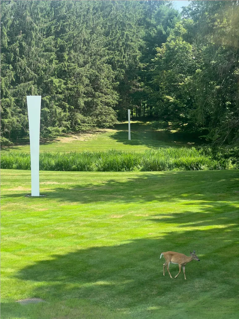 Archival stacks with tall minimalist wooden totemic models